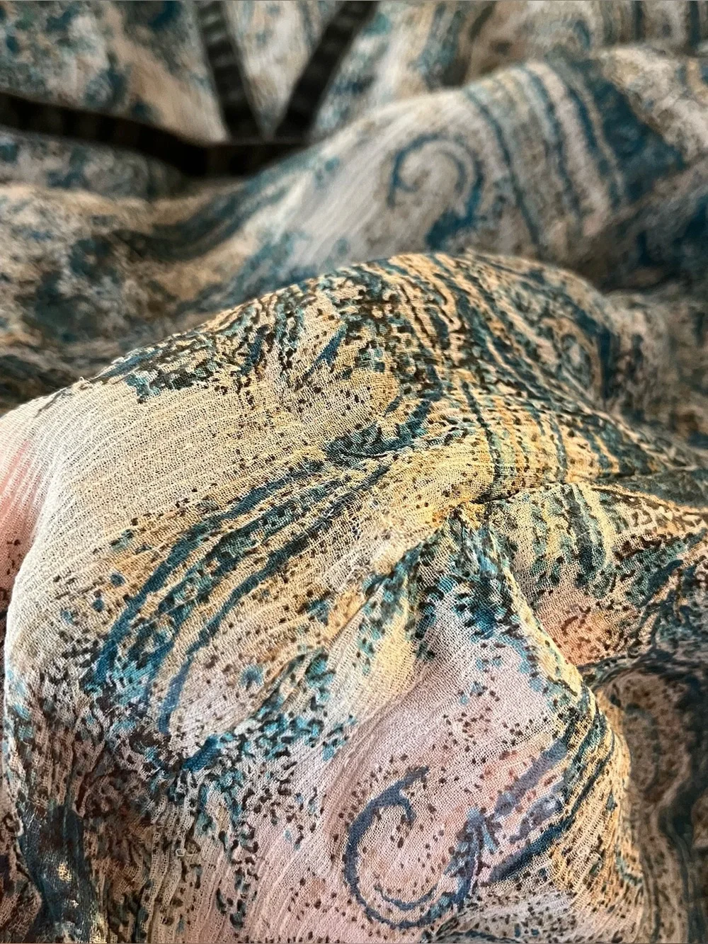 Y2K Silk Blouse Paisley Fairy Bell Sleeves Flowy Dainty Boho Velvet Detail - Picture 9 of 10